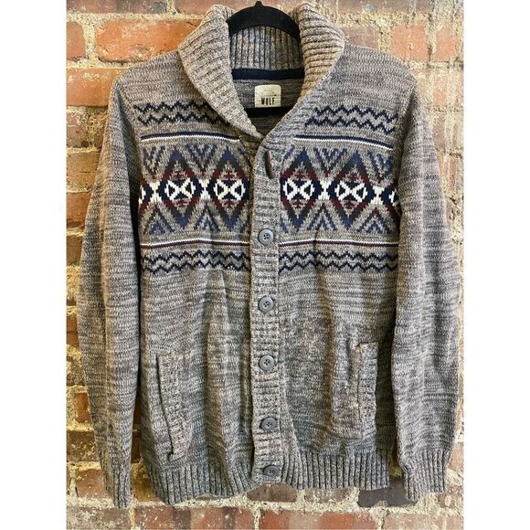 Citizen WOLF Shawl Neck Gray Cardigan Men’s Size Medium - Picture 1 of 15
